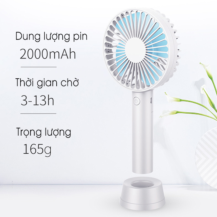 Quạt sạc mini cầm tay có chân để bàn - màu ngẫu nhiên