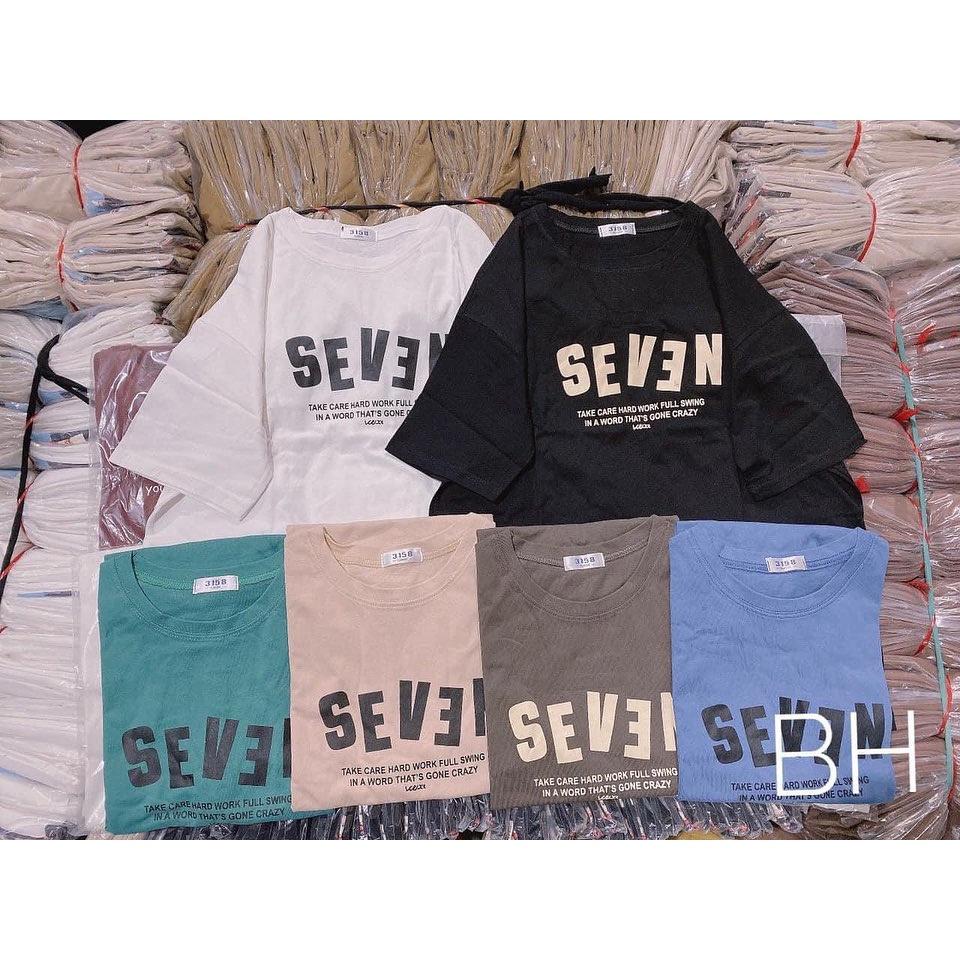 Áo cotton khô 3158 in chữ SEVEN - bán sỉ áo 3158 tay lỡ dáng rộng