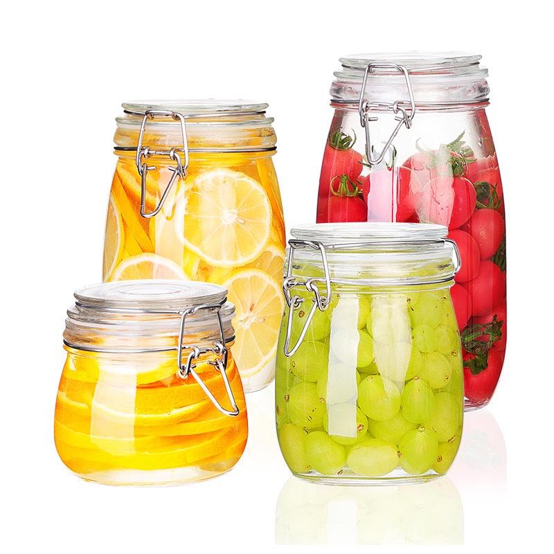 Hũ Thủy Tinh Nắp Cài Kín Hơi Đựng Thực Phẩm Có Gioăng Cao Su 750ml - 1L-2L-3L đựng mật ong, thực phẩm khô