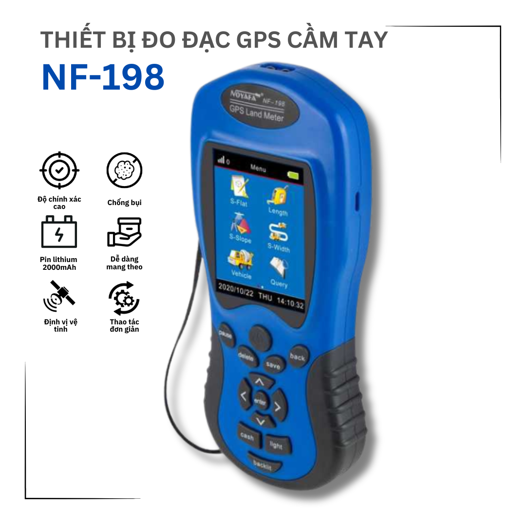 Thiết bị đo đạc GPS NF-198: Độ chính xác cao, màn hình màu lớn, tính năng đo diện tích và chiều dài đa dạng, tích hợp Maps, sử dụng trong môi trường tối và pin sạc lithium bền bỉ – giải pháp toàn diện cho đo lường đất đai - Hàng Nhập Khẩu