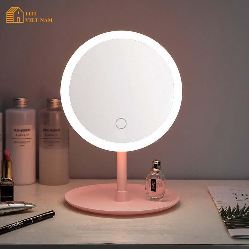 Gương soi trang điểm có đèn LED cảm ứng thông minh để bàn