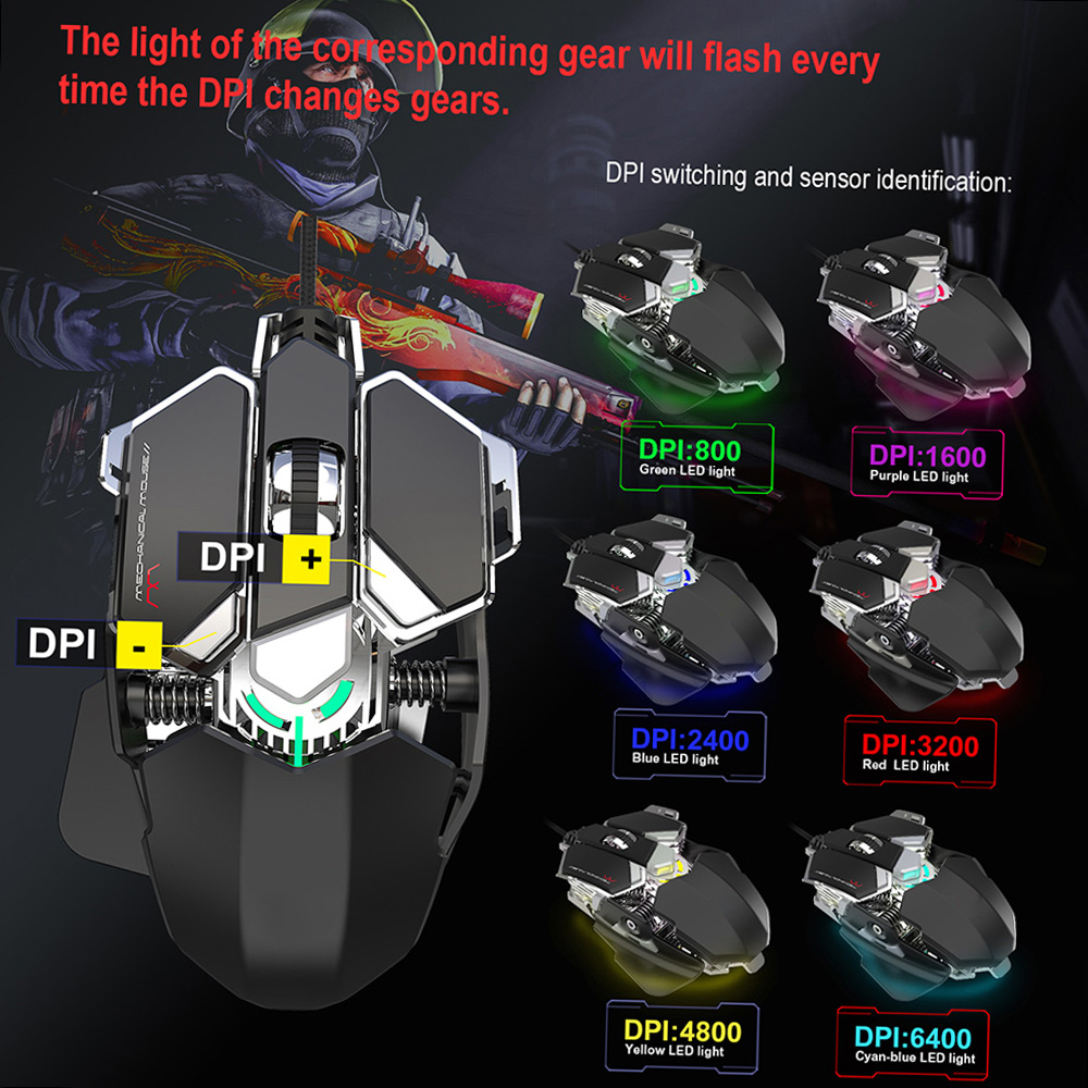 HXSJ V200+J600 Combo Wired Gaming Mouse 9-key Macro Programming Mice & Switch One-handed Mechanical