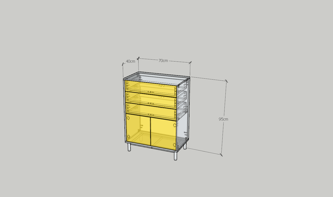 HAPPY FURNITURE , Tủ lưu trữ 3 ngăn kéo 2 cánh mở- LIVIK, TLT_055 , 70cm x 40cm x 95cm DxRxC