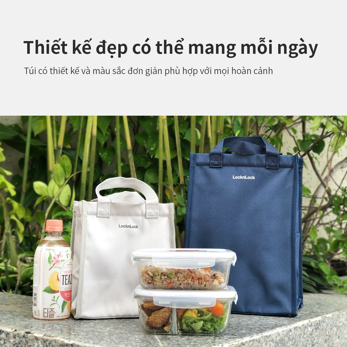 Bộ túi hộp cơm thủy tinh LocknLock LLG429DS2, LLG428S2 - Hàng chính hãng, dùng được lò vi sóng, túi đựng lớn - JoyMall