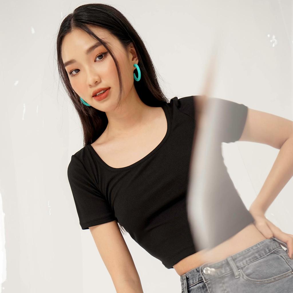 Áo kiểu dệt kim nữ Méo shop croptop ngắn tay cổ vuông Yun