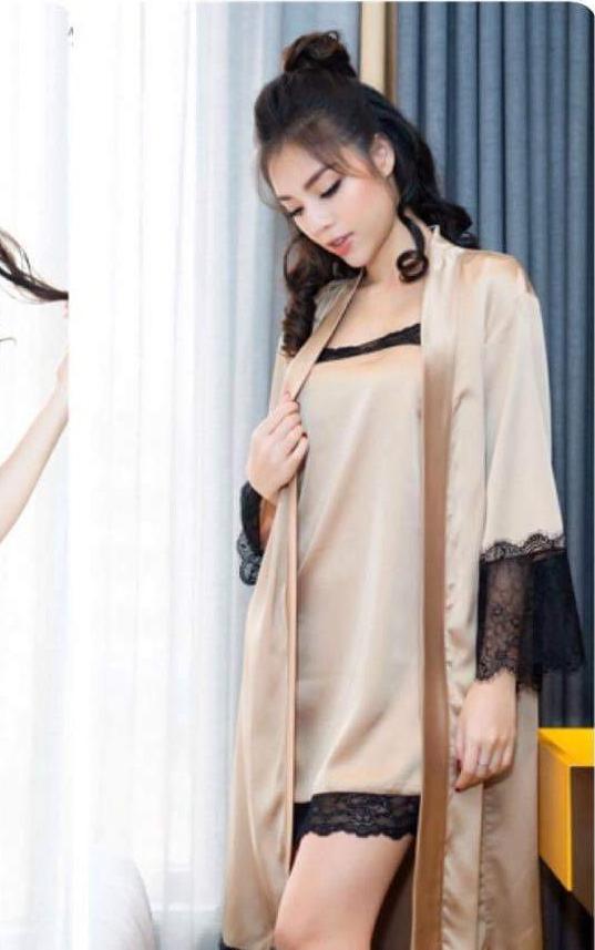 ÁO CHOÀNG NGỦ LỤA MẶC NHÀ SANG TRỌNG-MÀU NUTE