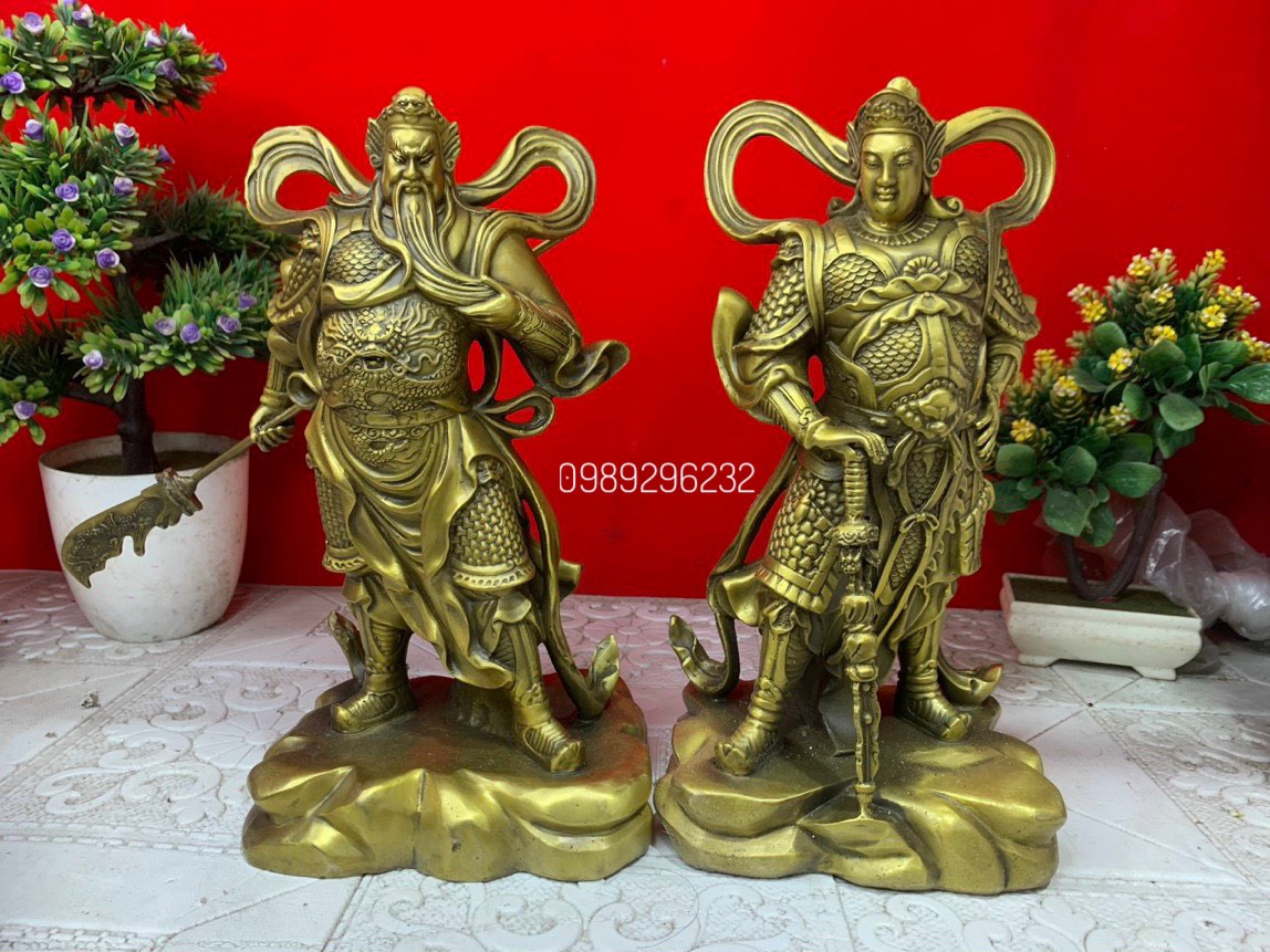 Bộ Tượng Quan Công – Vi Đà Hộ Pháp đứng bằng đồng vàng