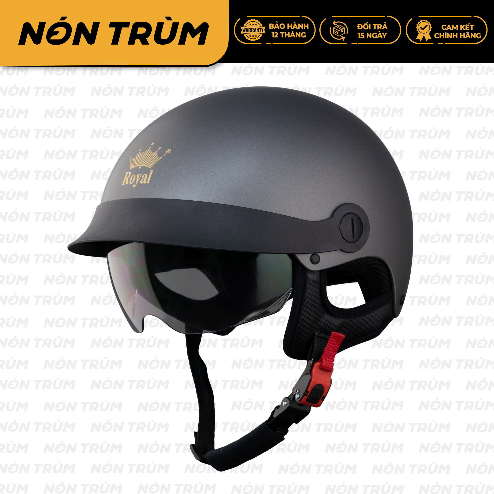 Mũ bảo hiểm 1/2 Royal M163LT có lưỡi trai kèm kính âm che nắng cho nam nữ đi xe máy