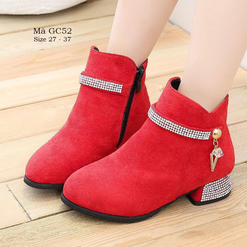 Giày boot bé gái cao gót phong cách Hàn Quốc cao 3cm phối màu độc đáo GC52