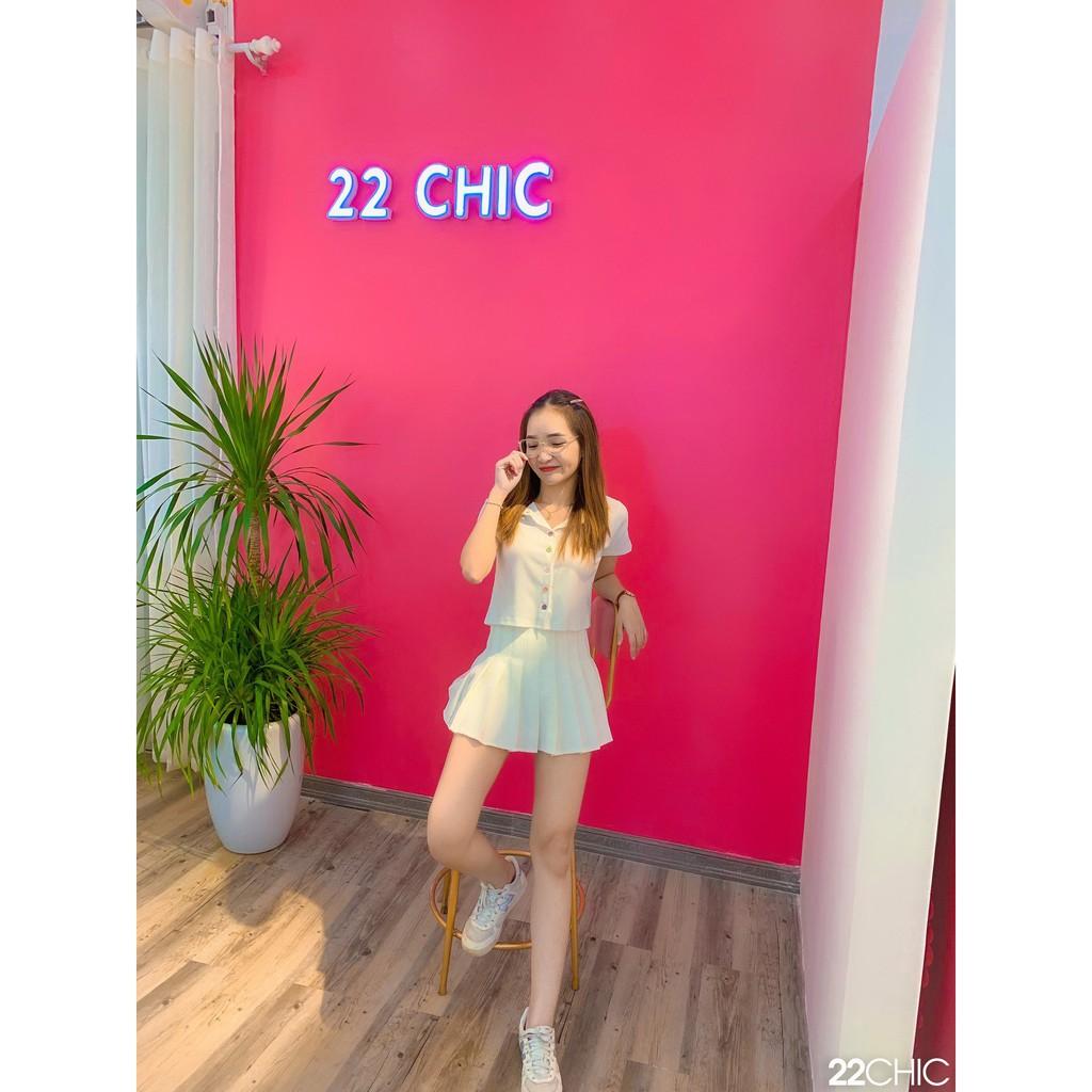 Áo thun croptop cài cúc chất vải cotton dày dặn - 22CHIC