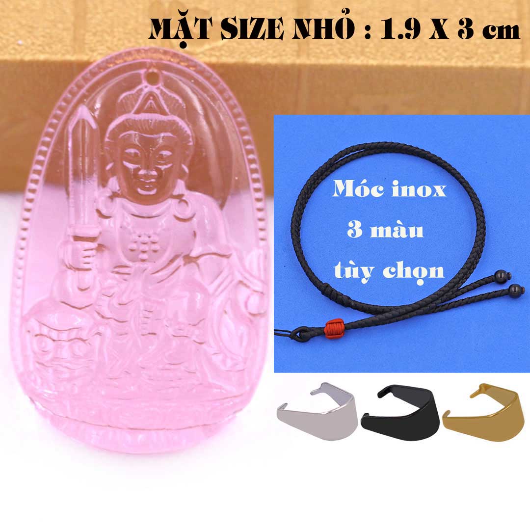 Mặt Phật Văn thù pha lê hồng 1.9cm x 3cm  kèm vòng cổ dây dù đen + móc inox vàng, Phật bản mệnh, mặt dây chuyền