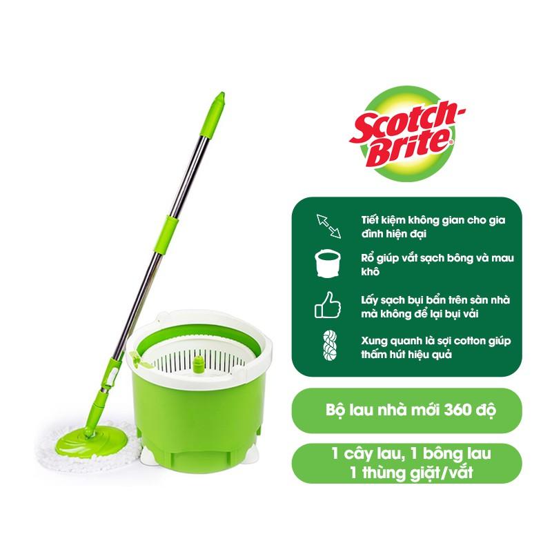 Bộ cây lau nhà 360 độ Scotch - Brite 3M Đa năng, thông minh với lồng giặt và vắt tích hợp, nhỏ gọn tiết kiệm không gian