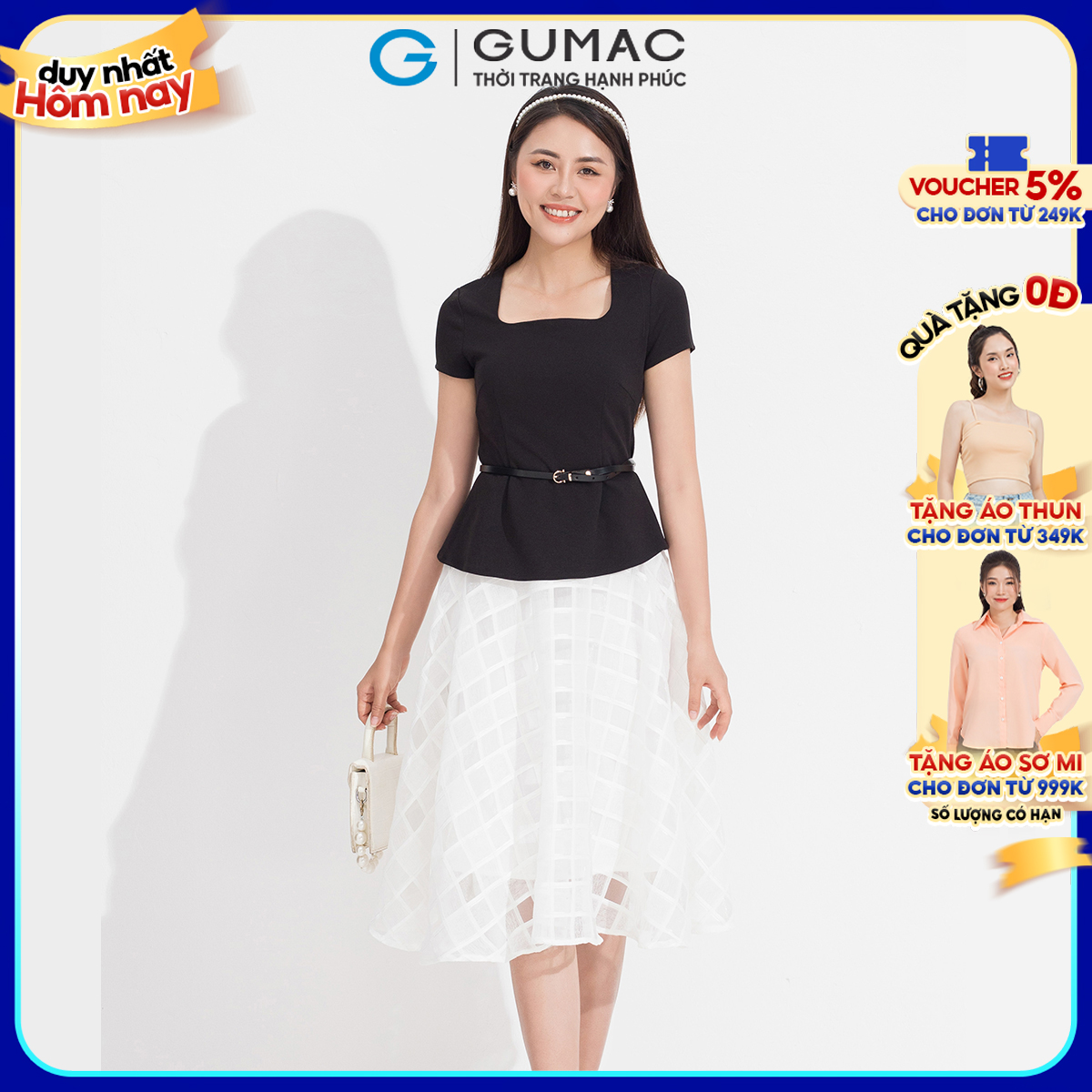 Chân váy xòe lưới vuông GUMAC VD05009