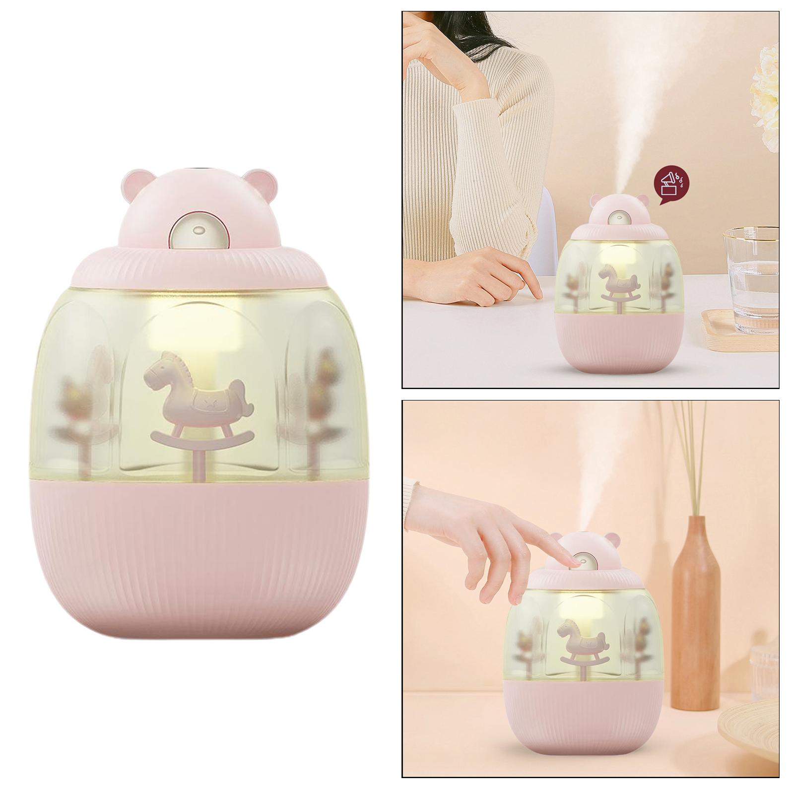 Carousel Music Box Small USB Air Humidifier with Light for Home Office Desk Decoration 7-Color LED Light Desk Humidifiers USB Powered
