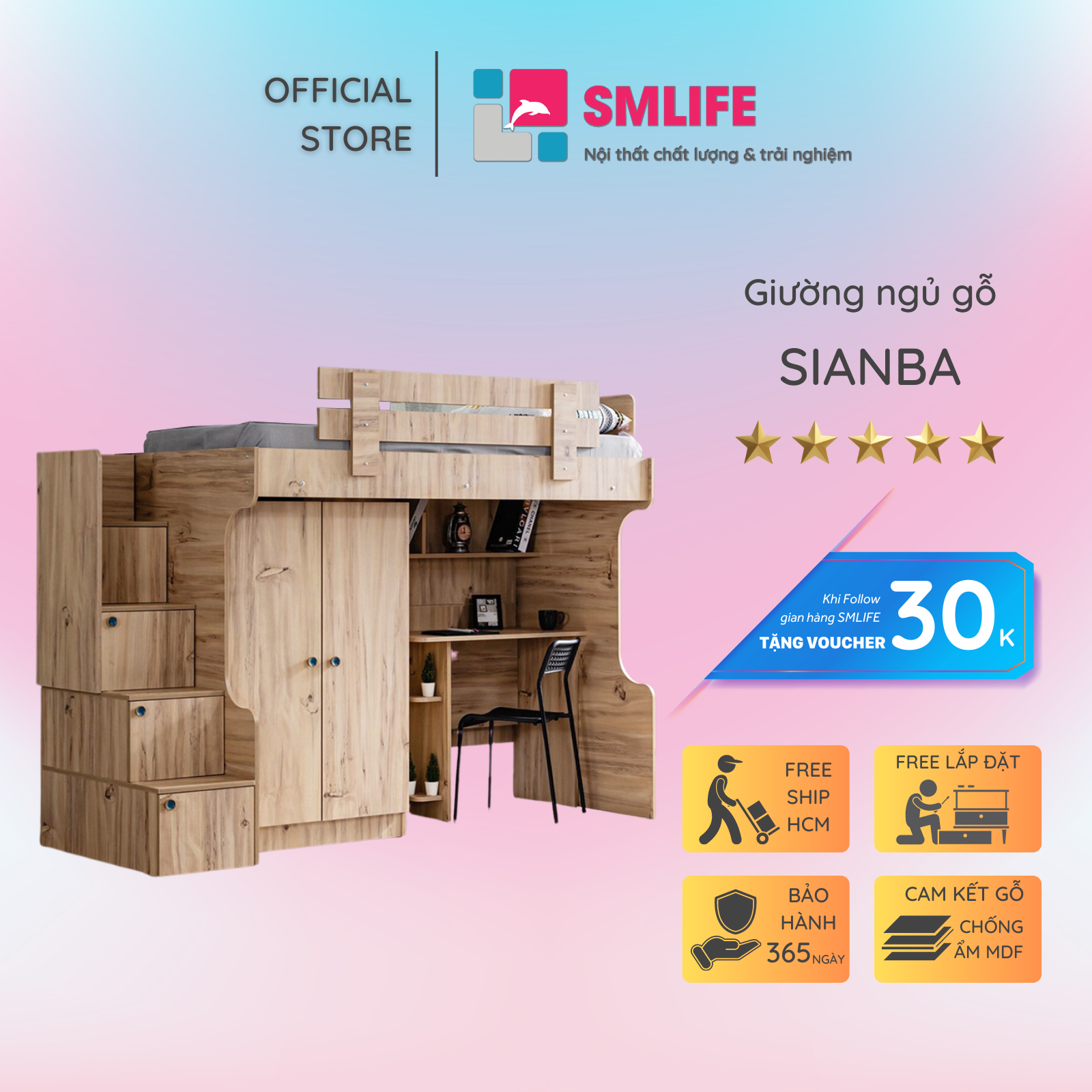 Giường tầng đa năng thông minh cho trẻ SMLIFE Sianba