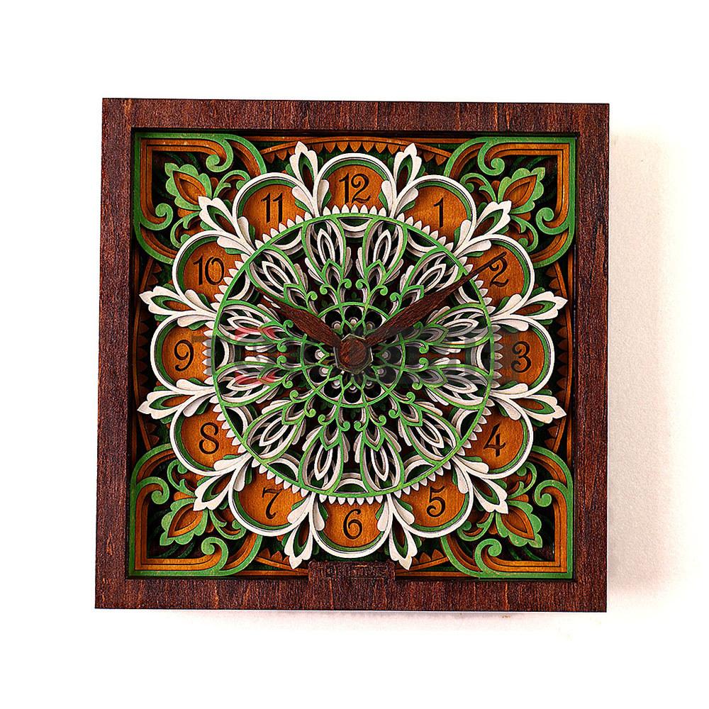 Đồng Hồ Để Bàn Gỗ Nghệ Thuật 3D - Khắc Laser - Kim Trôi Không Ồn