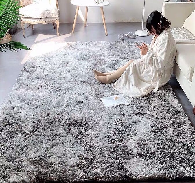 Thảm Lông Dài Trải Sàn Cao Cấp Kiểu Loang - xám đậm - 1m6x2m