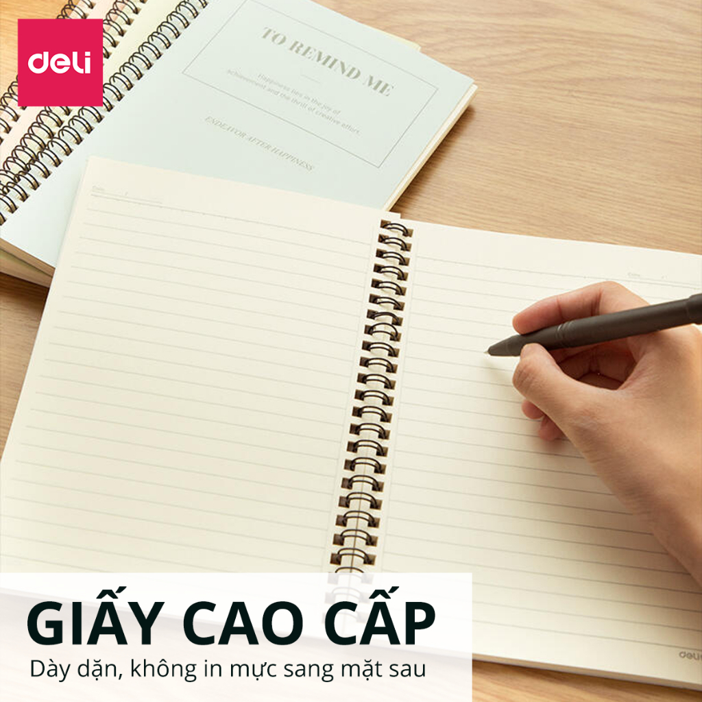 Sổ Lò Xo Kép A5 Deli - Sổ Gáy Xoắn 120 Trang Giấy Kẻ Ngang Chống Lóa - Sổ Tay Tập Vở Học Sinh Ghi Bài Takenote Planner