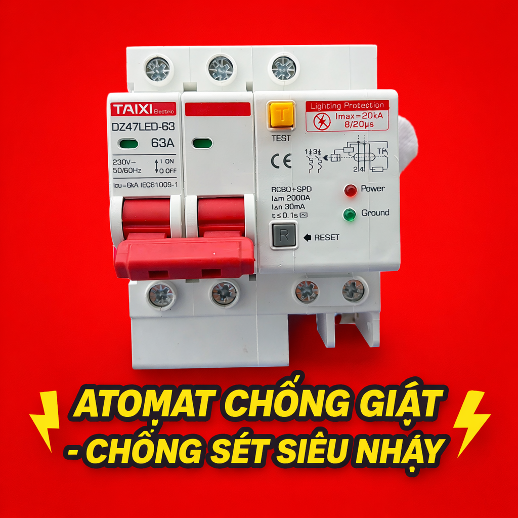 CB Chống Giật Chống Sét Lan Truyền 63A – Ngắt Nhanh, An Toàn Cho Nhà Ở &amp; Văn Phòng