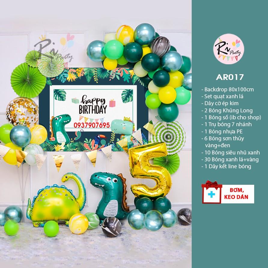 Set Bóng Trang Trí Bé Trai Chủ đề Khủng Long Cao Cấp