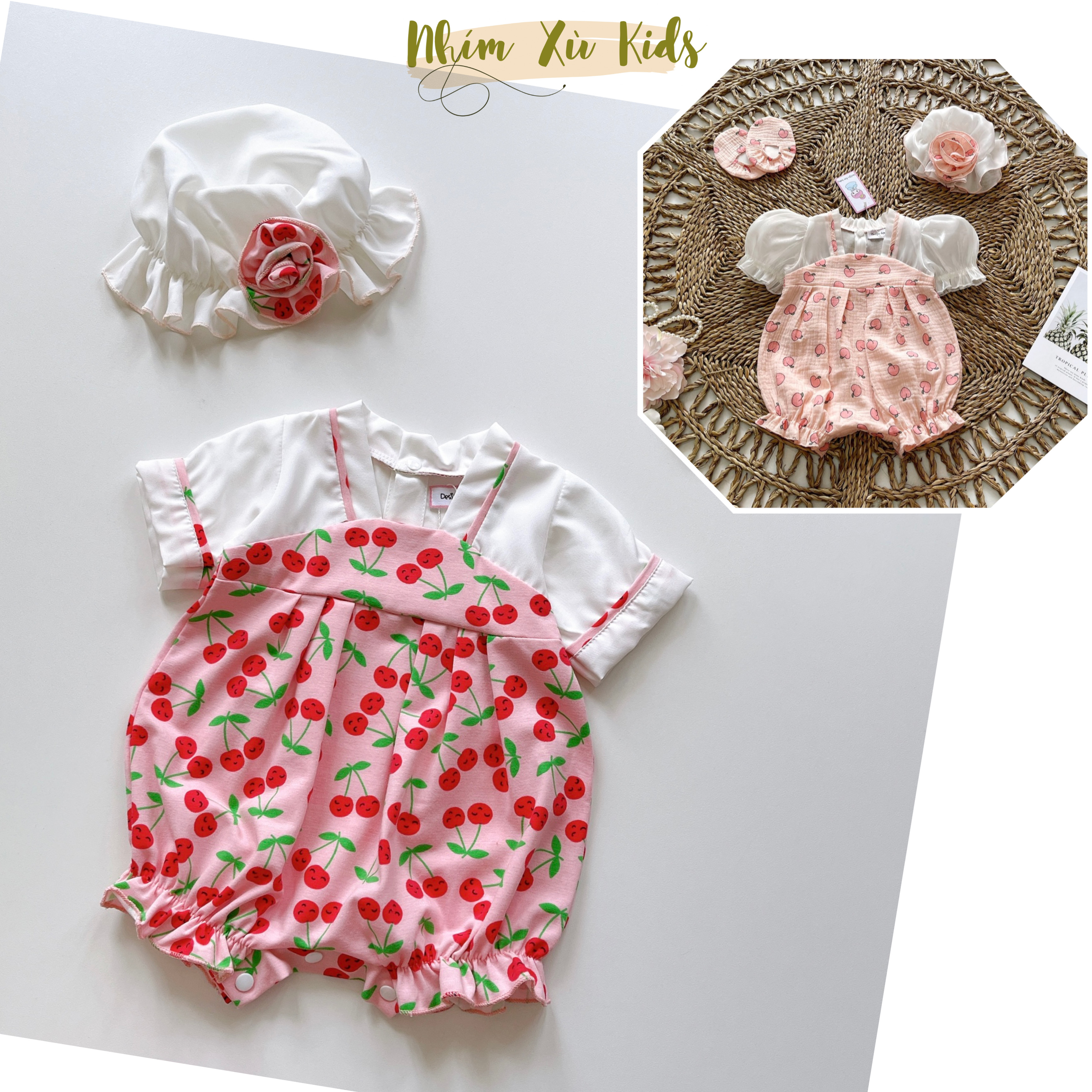 Body Hanbok Hoạ Tiết Quả Dứa Hồng Chất XÔ MUSLIN Mềm Mại Êm Dịu Cho Bé