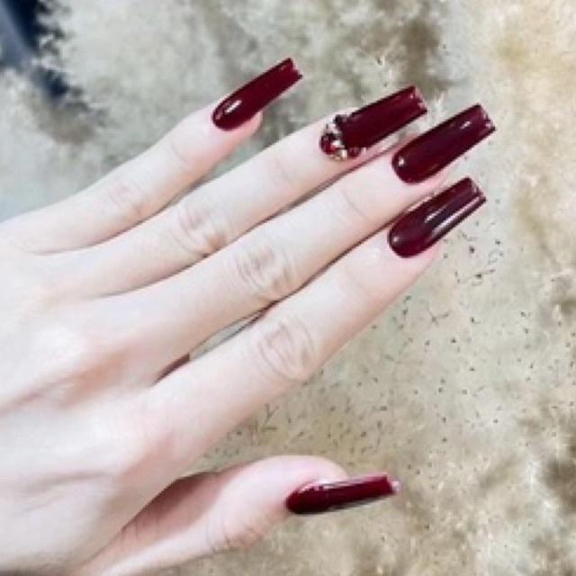 Nailbox, mong tay gia,màu thạch hồng, kết hợp kẻ đầu móng