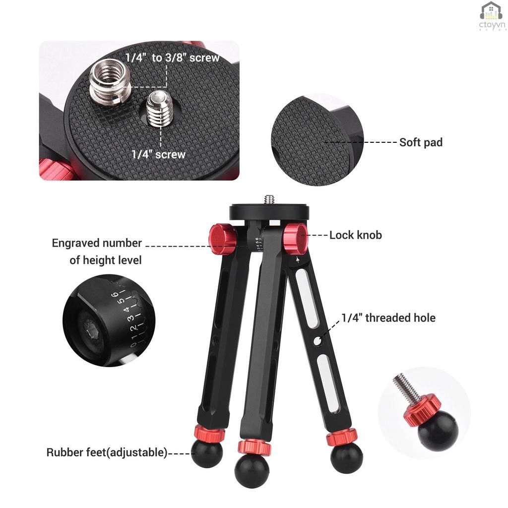 Giá đỡ ba chân mini bằng hợp kim nhôm để bàn có thể điều chỉnh 6 độ cao cho quay video Max 11lbs