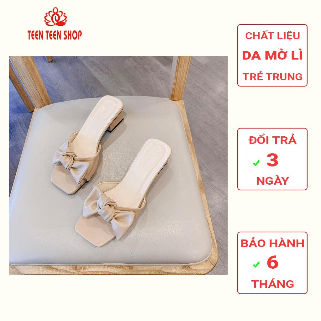 Guốc cao gót nữ 3 phân bền đẹp, dép nữ cao 3 phân đính nơ - SD007