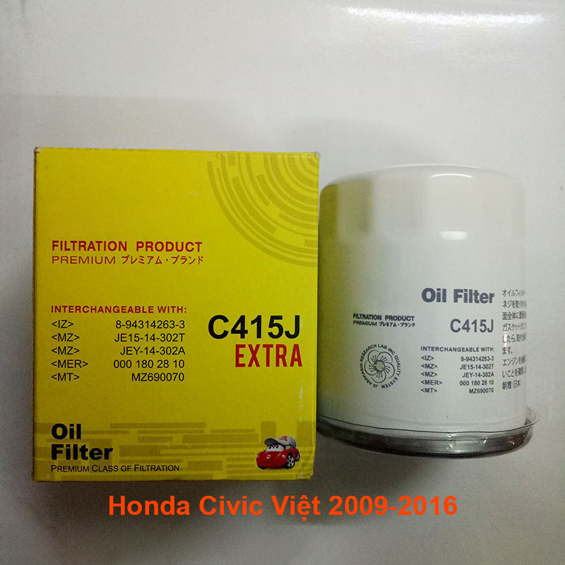 Lọc nhớt cho xe Honda Civic Việt Nam 1.8 và 2.0 2009, 2010, 2011, 2012, 2013, 2014, 2015, 2016 15400-PC6-003 mã C415J/C809J-10