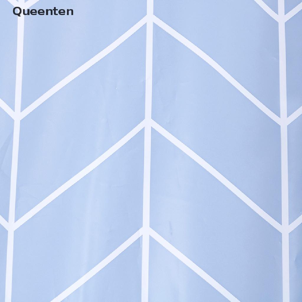 Queenten Anti Mold Bathroom Supplies Extra Long PEVA Geometric Pattern Shower Curtain QT