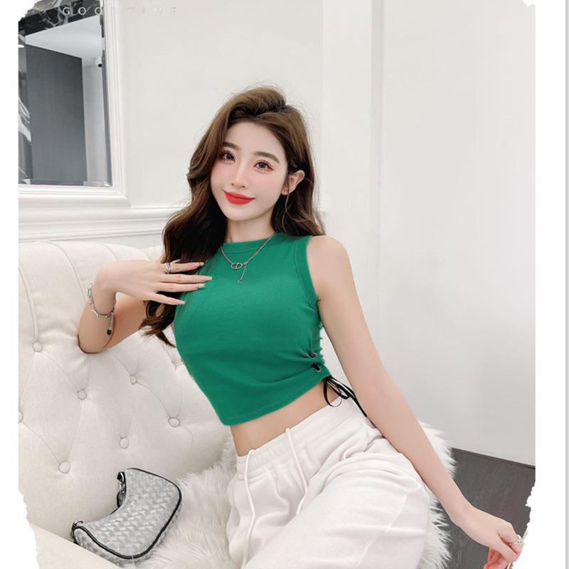 Áo thun nữ 3 lỗ croptop dây rút eo giản dị thời trang mùa hè 2023