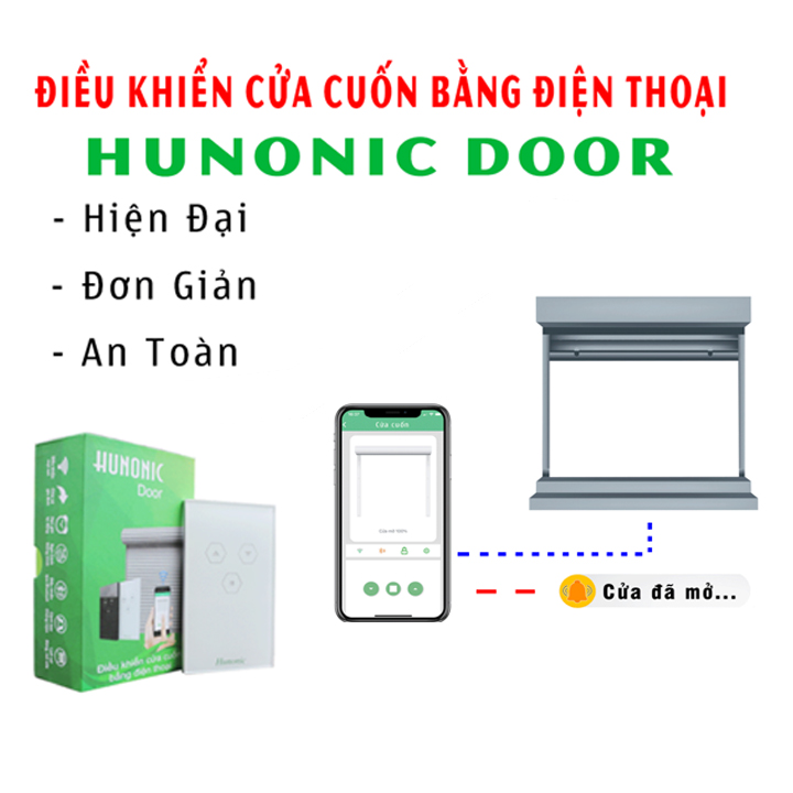 Công tắc cửa cuốn thông minh HUNONIC DOOR - Điều khiển từ xa bằng điện thoại - Mặt kính màu trắng - Cơ Điện Shop