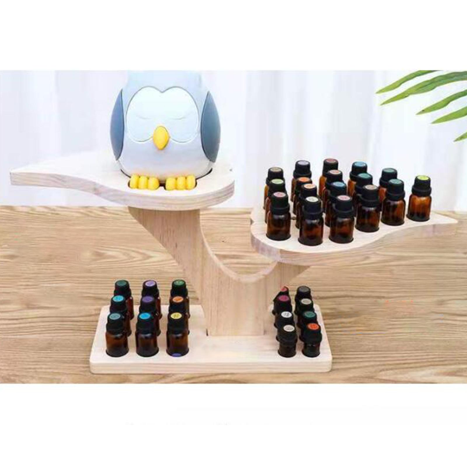 36 Slots Wood Essential Oils Stand Diffuser Holder Carousel Storage Shelf, 2 Tier Height