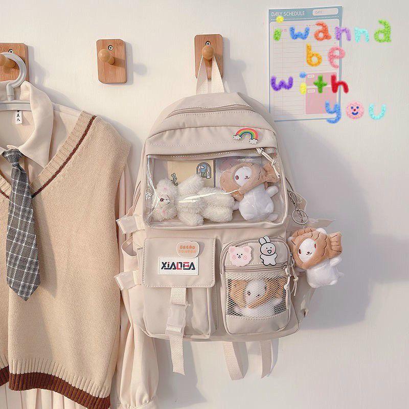  Balo Ulzzang Hàn Quốc học sinh đi học đi chơi ngăn Mica trong suốt phối lưới
