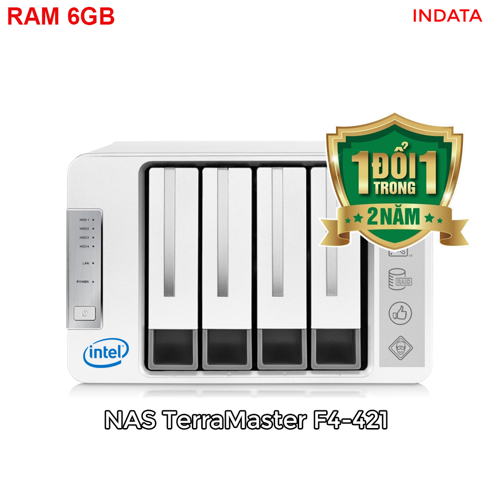 Bộ lưu trữ mạng NAS TerraMaster F4-421, Intel Quad-core CPU 1.5GHz, 6GB RAM, LAN 4x 1GbE, 4 khay ổ cứng RAID 0,1,5,6,10,JBOD,Single - Hàng chính hãng