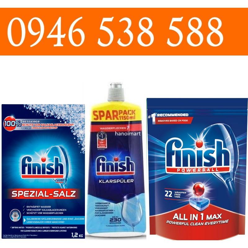 Combo Muối Finish 1.2kg + 1150ml Nước làm bóng finish + Viên rửa bát Finish all in one 22 viên