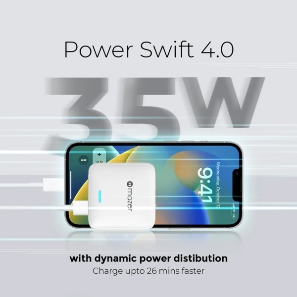 Củ sạc nhanh Mazer GanPrestige 35W US Wall Charger Siêu Nhỏ 02 Cổng USB-C Có Đèn Led Báo Sạc Nhanh Hàng Chính Hãng