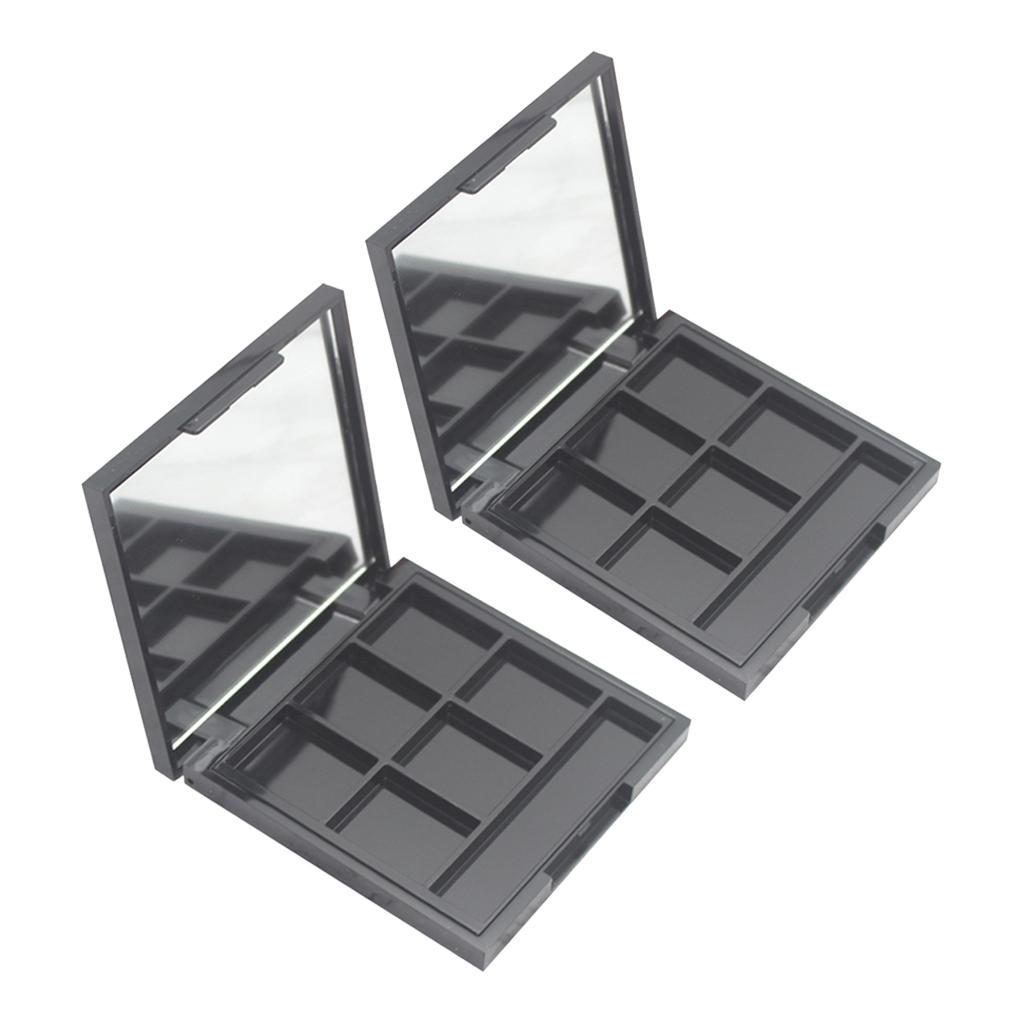 2x 6 Slots Eyeshadow Palette Portable Blush Powder Foundation Case w/ Mirror