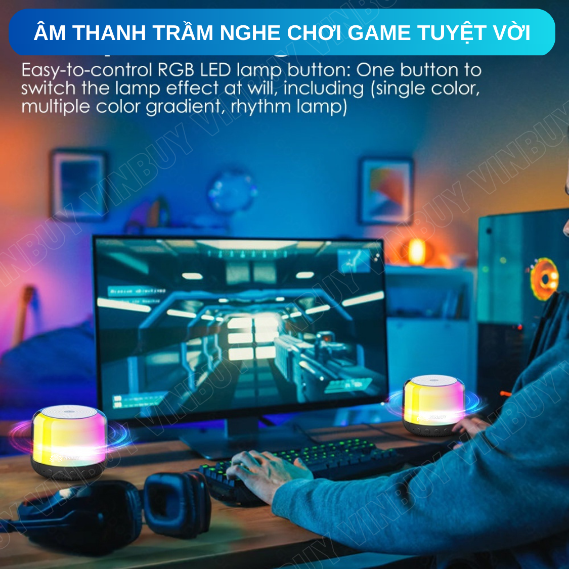 Loa bluetooth mini không dây wireless TWS HiFi loa nghe nhạc âm trầm bass mạnh có đèn RGB đổi màu theo nhạc, hỗ trợ thẻ nhớ - Hàng chính hãng VinBuy