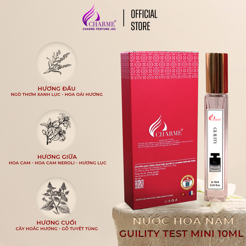 Nước Hoa Nam Lưu Hương Lâu Charme Guility Tạo Phong Cách Bí Ẩn Thanh Lịch Cho Nam Giới 10ml