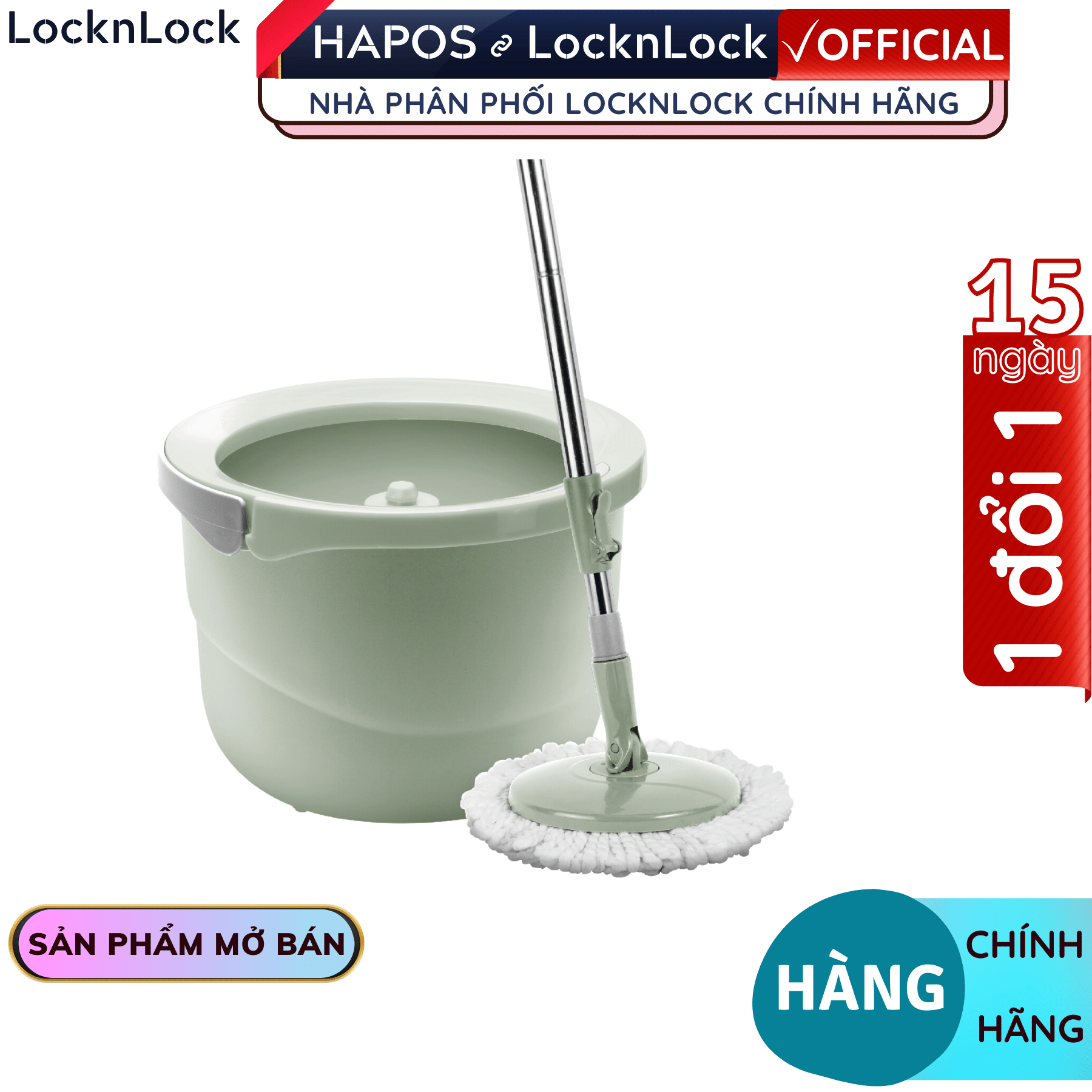 Bộ cây lau nhà LocknLock xoay tay 360 độ, nhỏ gọn đa năng màu xanh mint  ETM498MITS2 - Hàng chính hãng - Hapos