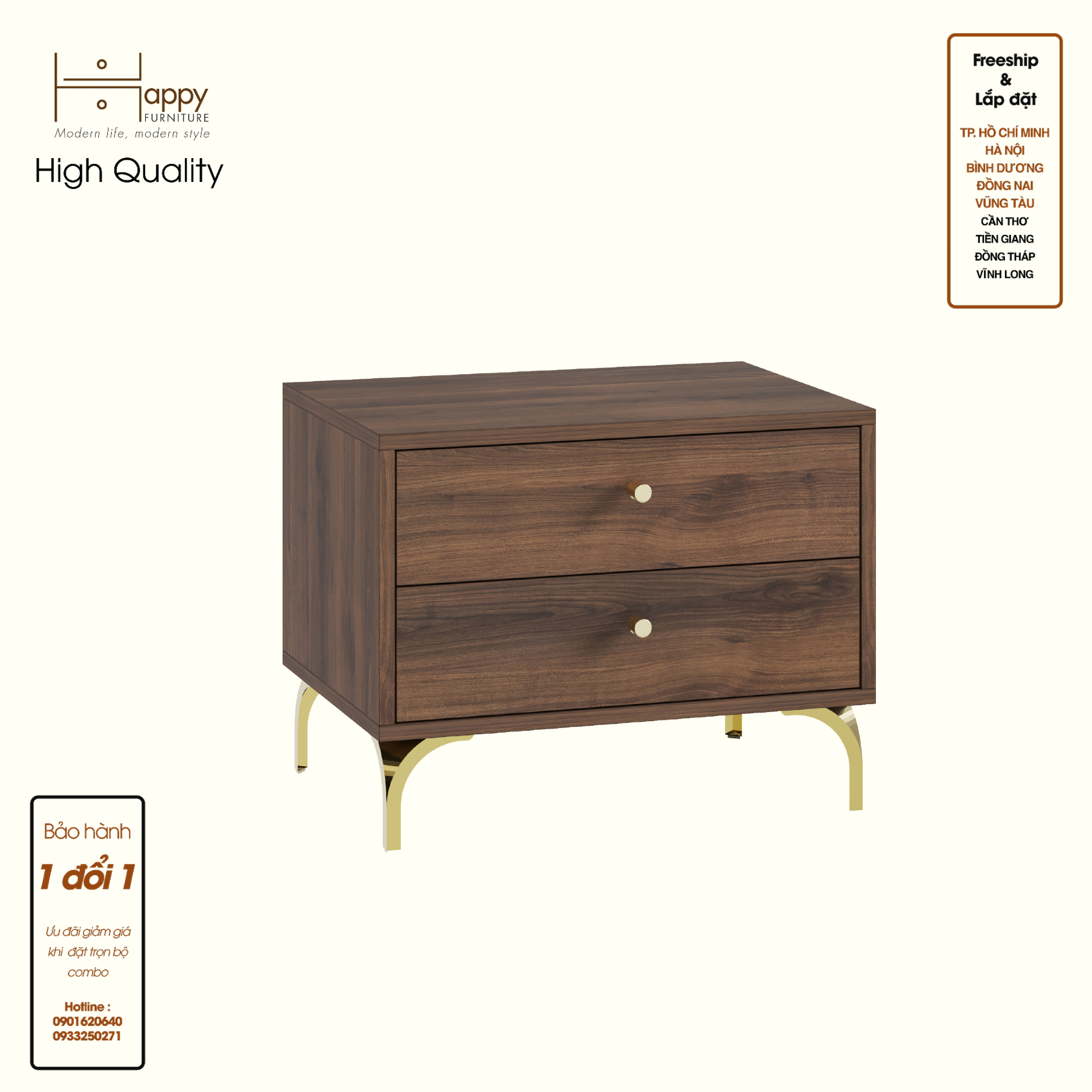 HAPPY FURNITURE , Táp đầu giường 2 ngăn kéo - HAPPI, THK_267 , 56cm x 40cm x 44cm DxRxC