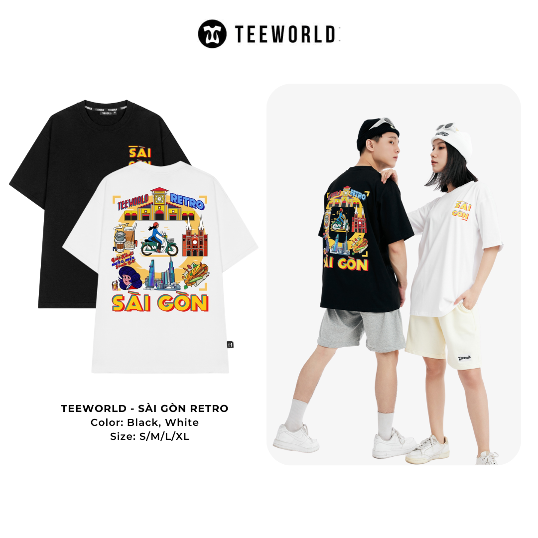 Áo thun Teeworld Sài Gòn Retro Nam Nữ Trắng Đen Form Rộng Unisex