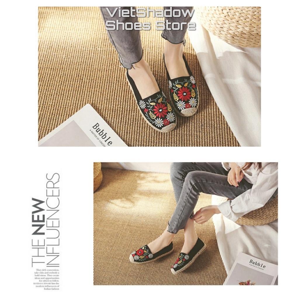 Slip on cói nữ - Giày lười vải thêu hoa - Chất liệu vải bố 4 màu (be), (đen), (đỏ) và (khaki) - Mã SP X-08