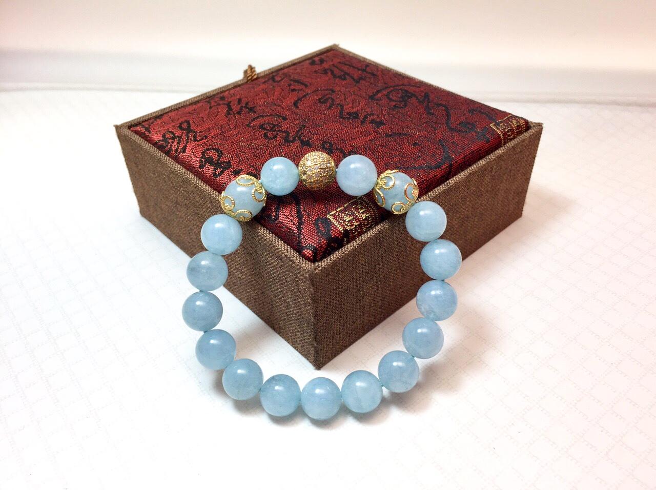 Vòng tay phong thủy đá Aquamarine thiên nhiên 10 ly