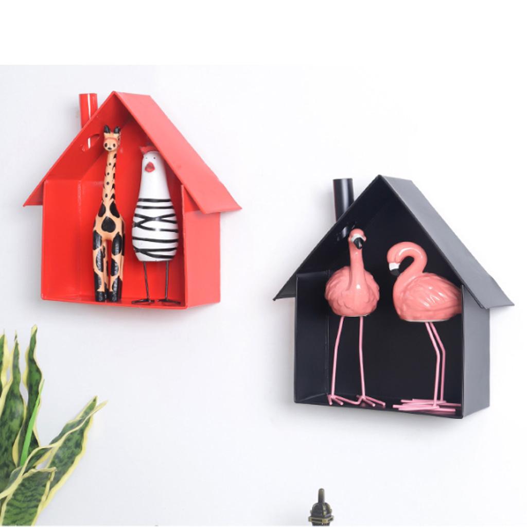 Iron House Shaped Wall Floating Shelves Display Rack Mail Box Holder Black