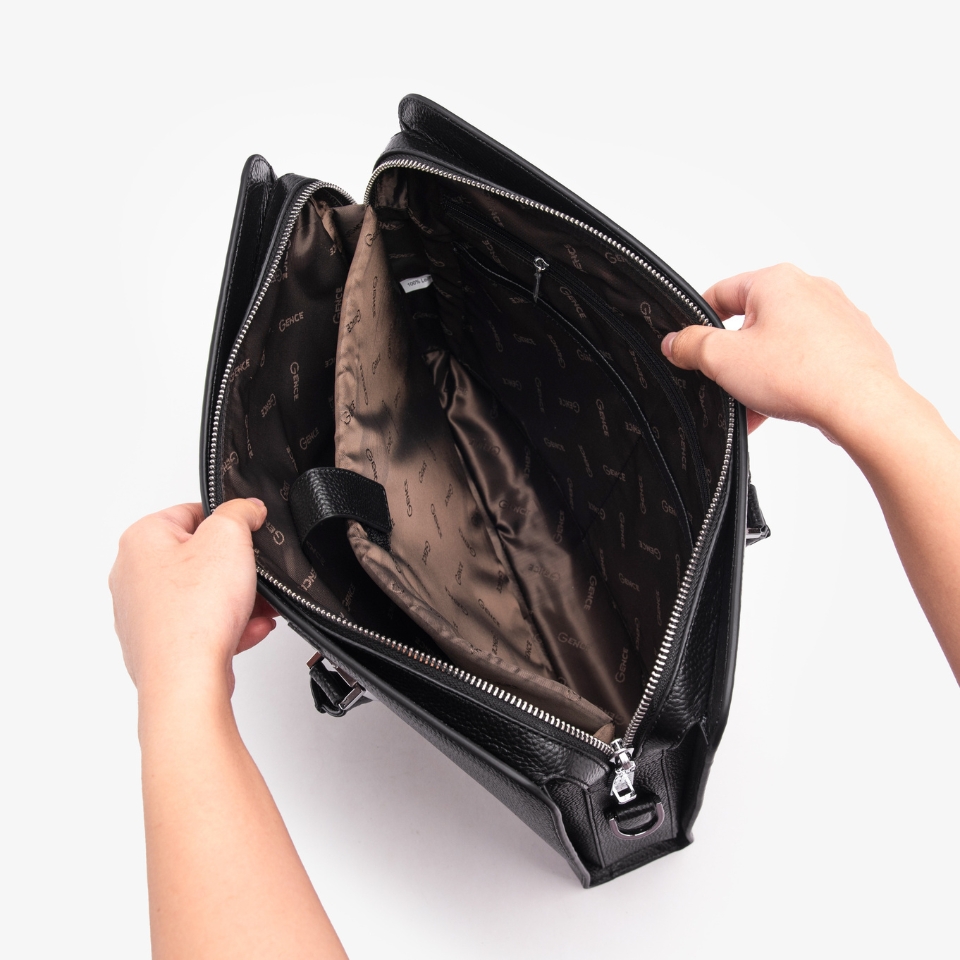 Túi Xách Công Sở Nam Cặp Da Doanh Nhân GENCE CTS12 Da Bò Khóa Số Cao Cấp Màu Đen