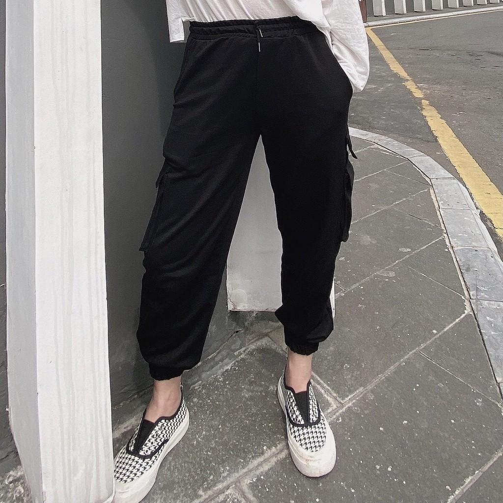 Quần jogger cotton hàn nữ ống rộng bo gấu mịn cá tính, dày dặn, phù hợp đi chơi, đi làm, picnic