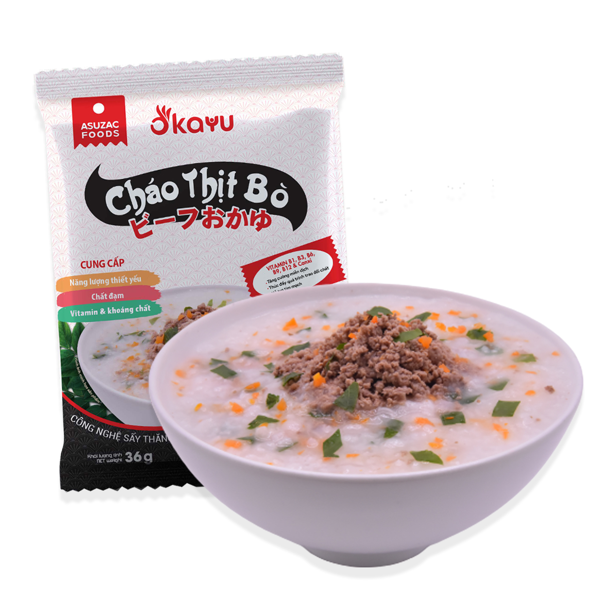 Thùng 30 gói cháo thịt bò Asuzac (36g/gói)