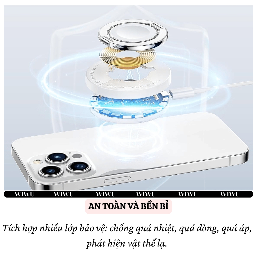 Dock Đế sạc nhanh không dây sạc pin đa năng 3in1 15W từ tính Ring giá đỡ móc tay cho iPhone / điện thoại / watch / cho tai nghe cho airpods hiệu WIWU Wi-W027 chuẩn Qi fast charging iP 16 15 14 13 12 Pro Max - hàng nhập khẩu
